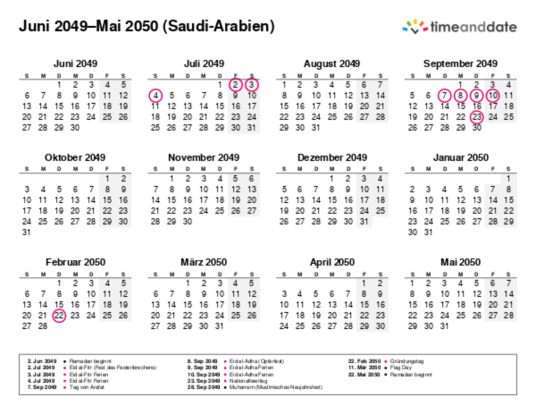 Kalender für 2049 in Saudi-Arabien