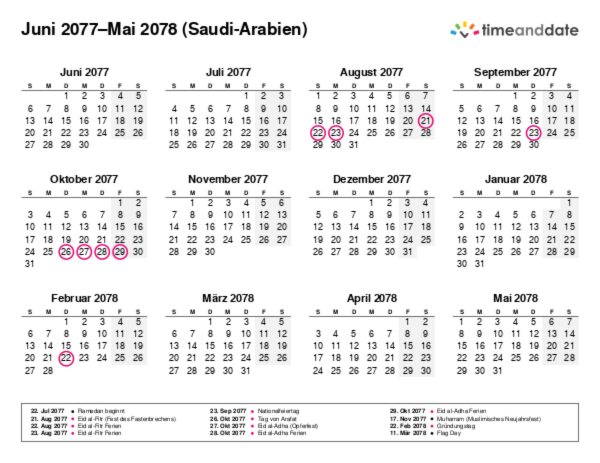 Kalender für 2077 in Saudi-Arabien