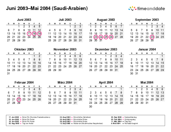 Kalender für 2083 in Saudi-Arabien
