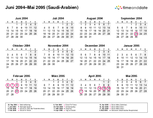 Kalender für 2094 in Saudi-Arabien
