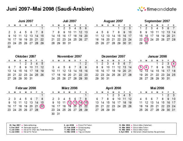 Kalender für 2097 in Saudi-Arabien