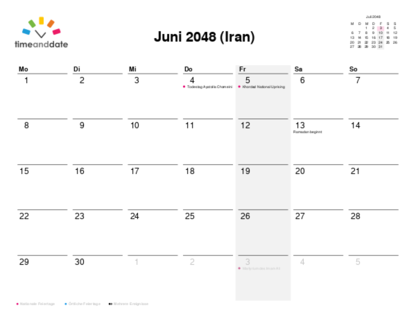 Kalender für 2048 in Iran
