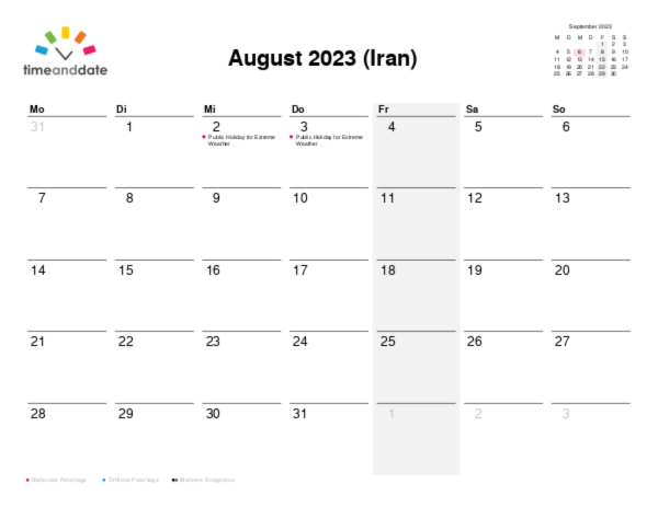 Kalender für 2023 in Iran