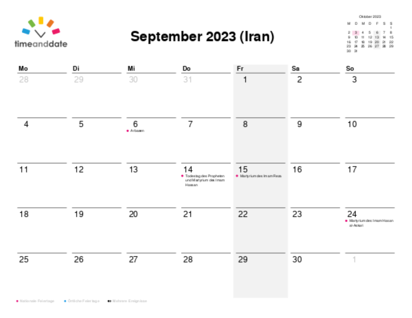 Kalender für 2023 in Iran
