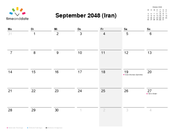 Kalender für 2048 in Iran