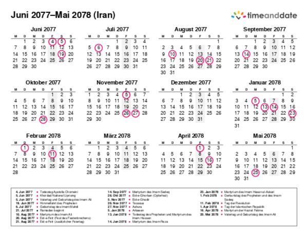 Kalender für 2077 in Iran