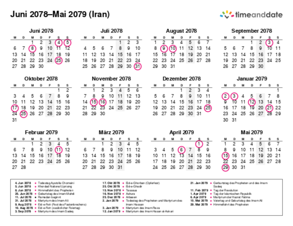 Kalender für 2078 in Iran