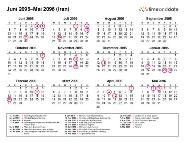 Kalender für 2095 in Iran