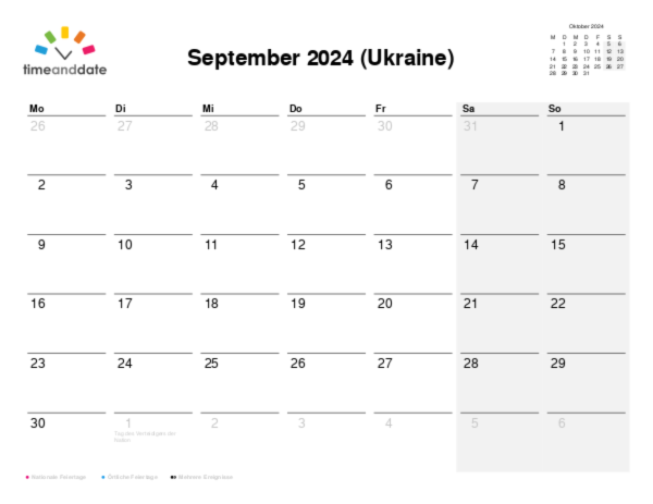 Kalender für 2024 in Ukraine