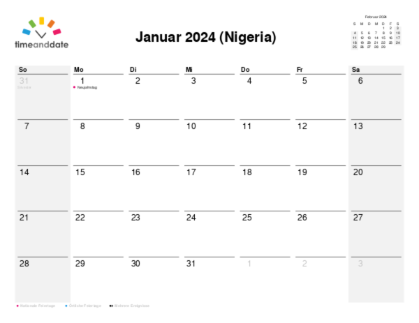 Kalender für 2024 in Nigeria