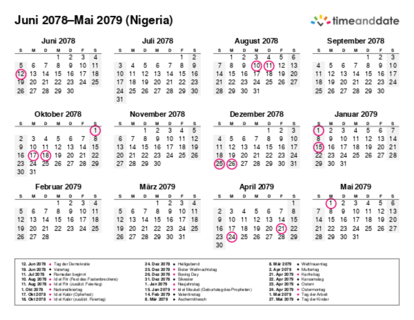 Kalender für 2078 in Nigeria