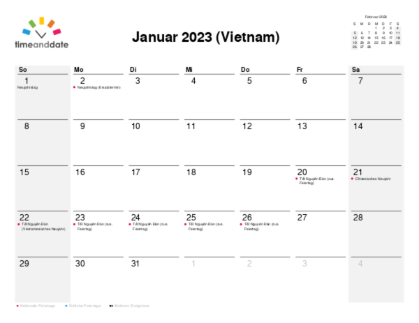 Kalender für 2023 in Vietnam