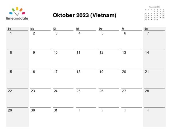 Kalender für 2023 in Vietnam