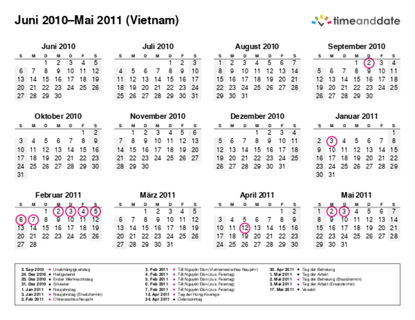 Kalender für 2010 in Vietnam