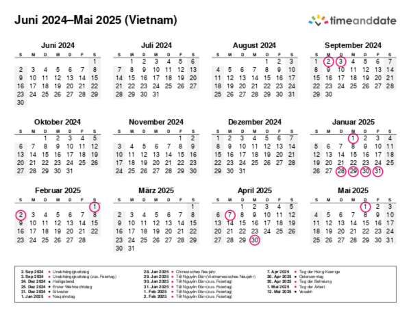 Kalender für 2024 in Vietnam