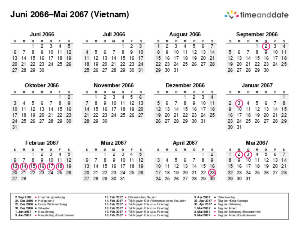 Kalender für 2066 in Vietnam