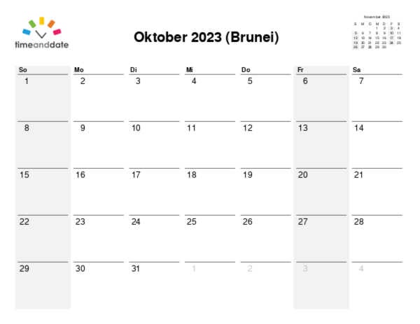 Kalender für 2023 in Brunei