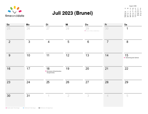 Kalender für 2023 in Brunei