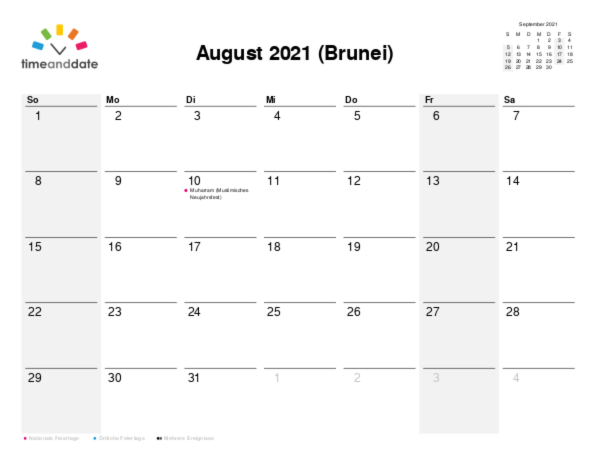Kalender für 2021 in Brunei