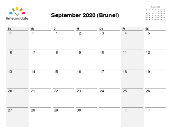 Kalender für 2020 in Brunei