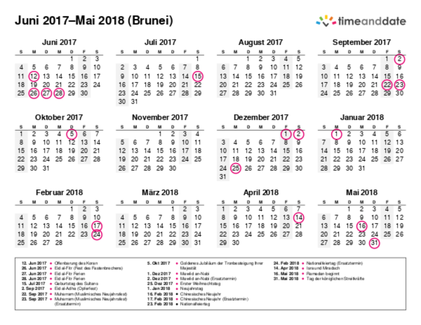 Kalender für 2017 in Brunei
