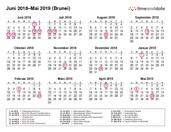 Kalender für 2018 in Brunei