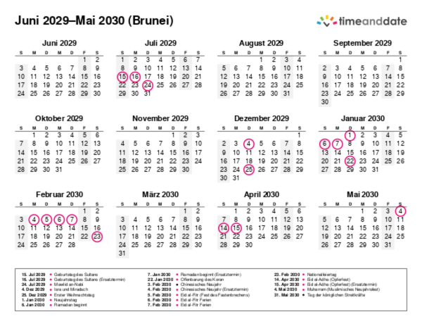 Kalender für 2029 in Brunei