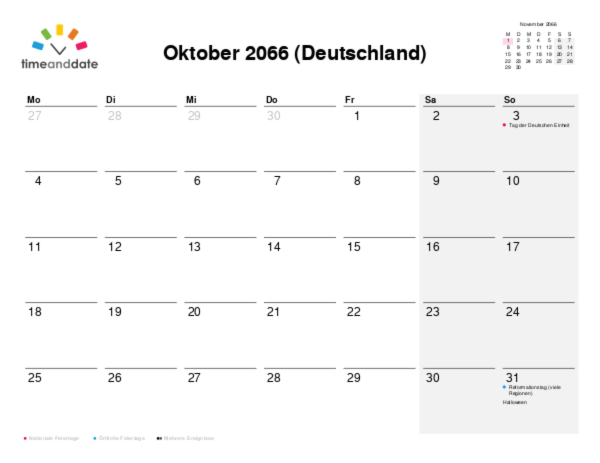 Kalender für 2066 in Deutschland