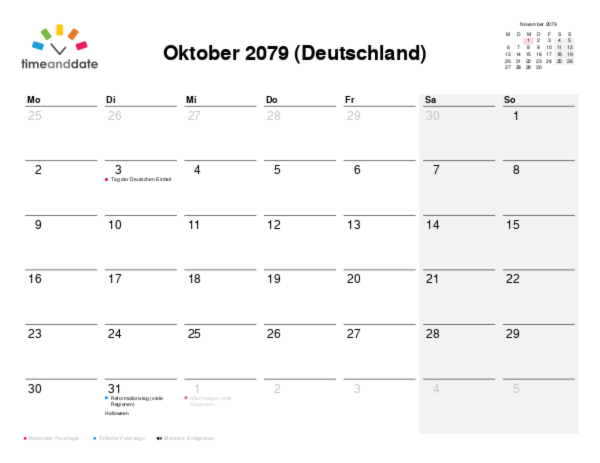 Kalender für 2079 in Deutschland