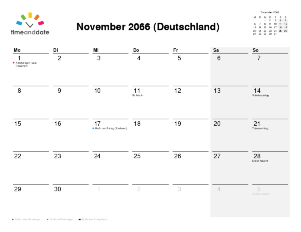 Kalender für 2066 in Deutschland
