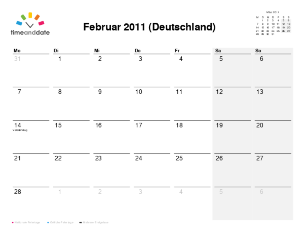 Kalender für 2011 in Deutschland