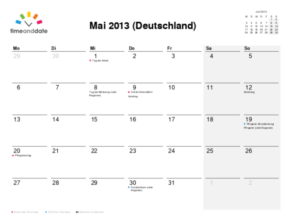 Kalender für 2013 in Deutschland