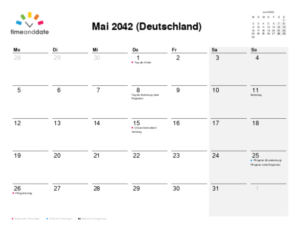 Kalender für 2042 in Deutschland