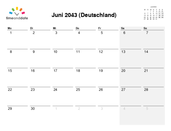 Kalender für 2043 in Deutschland