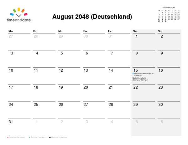 Kalender für 2048 in Deutschland