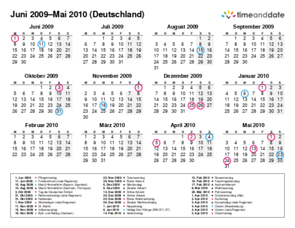 Kalender für 2009 in Deutschland
