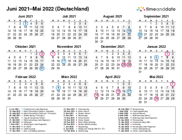 Kalender für 2021 in Deutschland