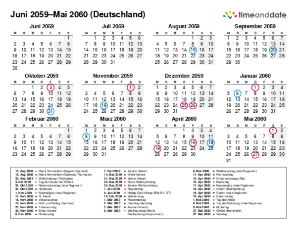 Kalender für 2059 in Deutschland