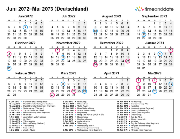 Kalender für 2072 in Deutschland