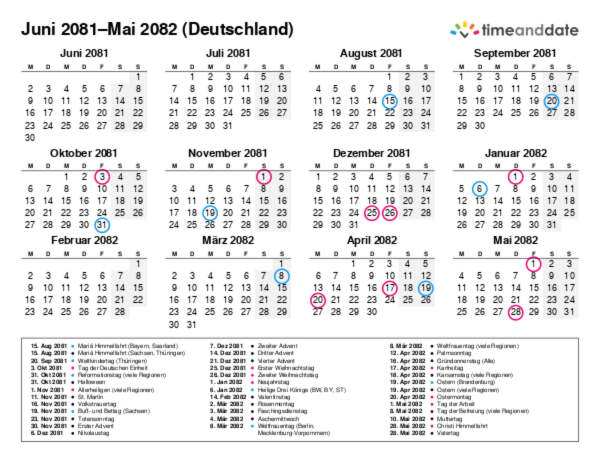 Kalender für 2081 in Deutschland