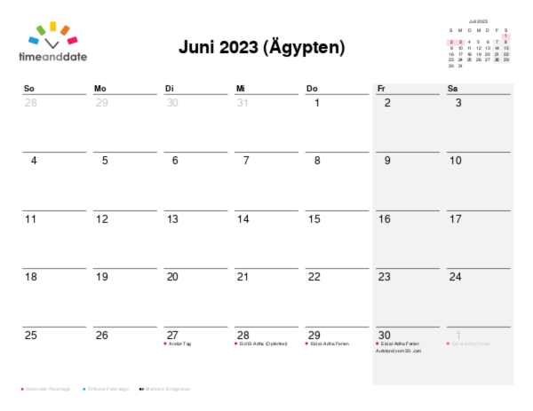 Kalender für 2023 in Ägypten