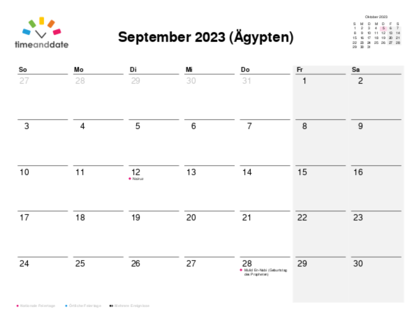 Kalender für 2023 in Ägypten