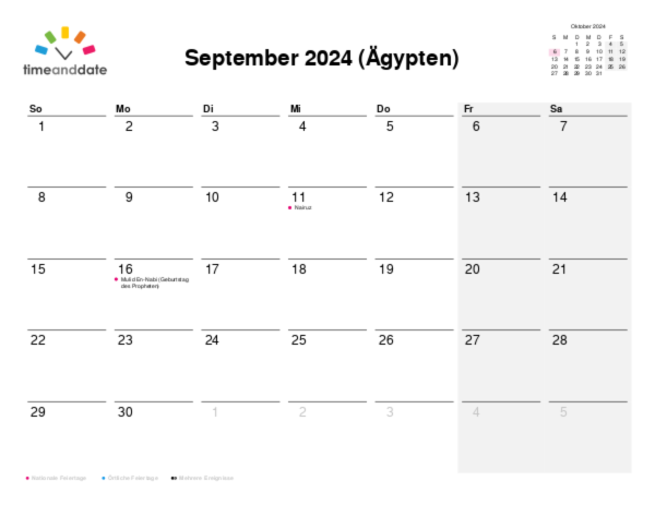 Kalender für 2024 in Ägypten
