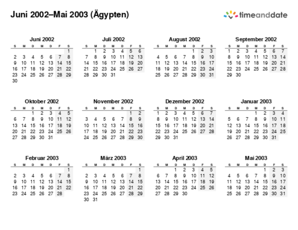 Kalender für 2002 in Ägypten