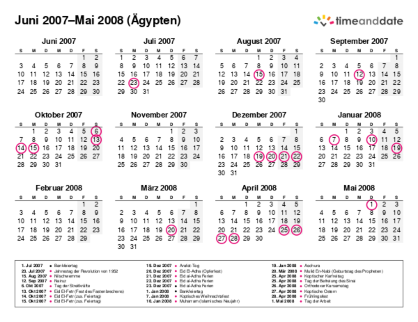 Kalender für 2007 in Ägypten