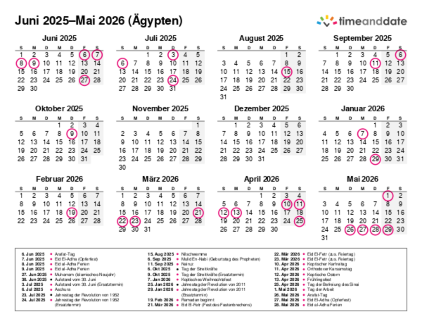 Kalender für 2025 in Ägypten