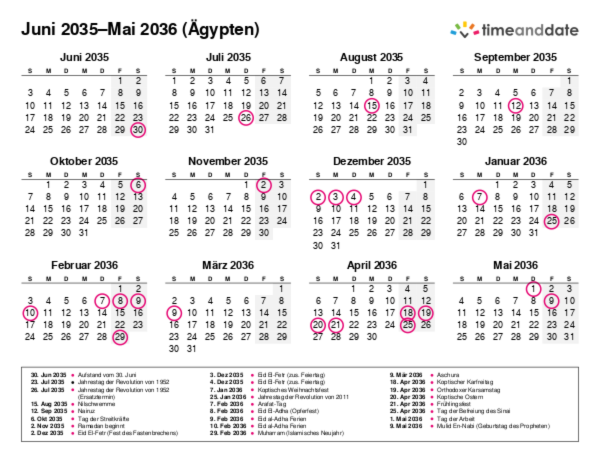 Kalender für 2035 in Ägypten