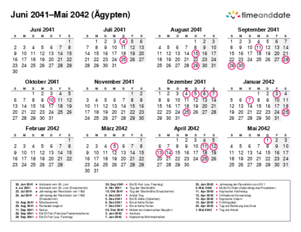 Kalender für 2041 in Ägypten