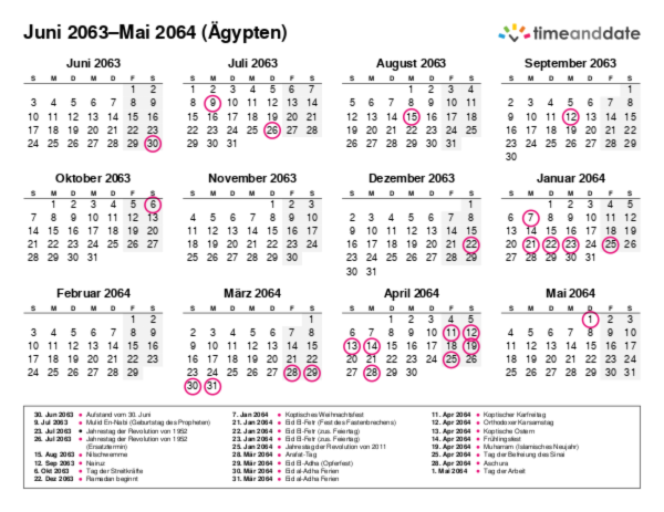 Kalender für 2063 in Ägypten