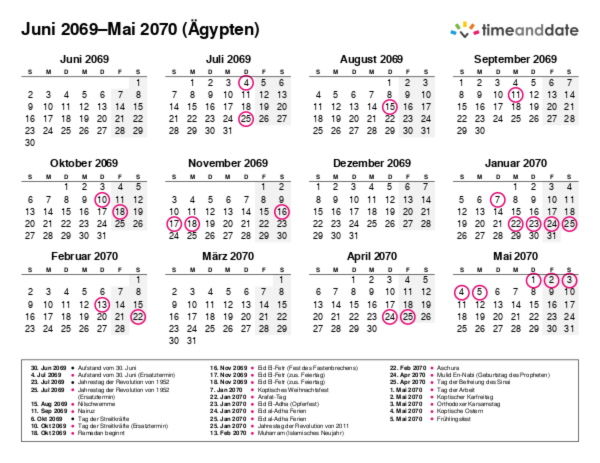 Kalender für 2069 in Ägypten